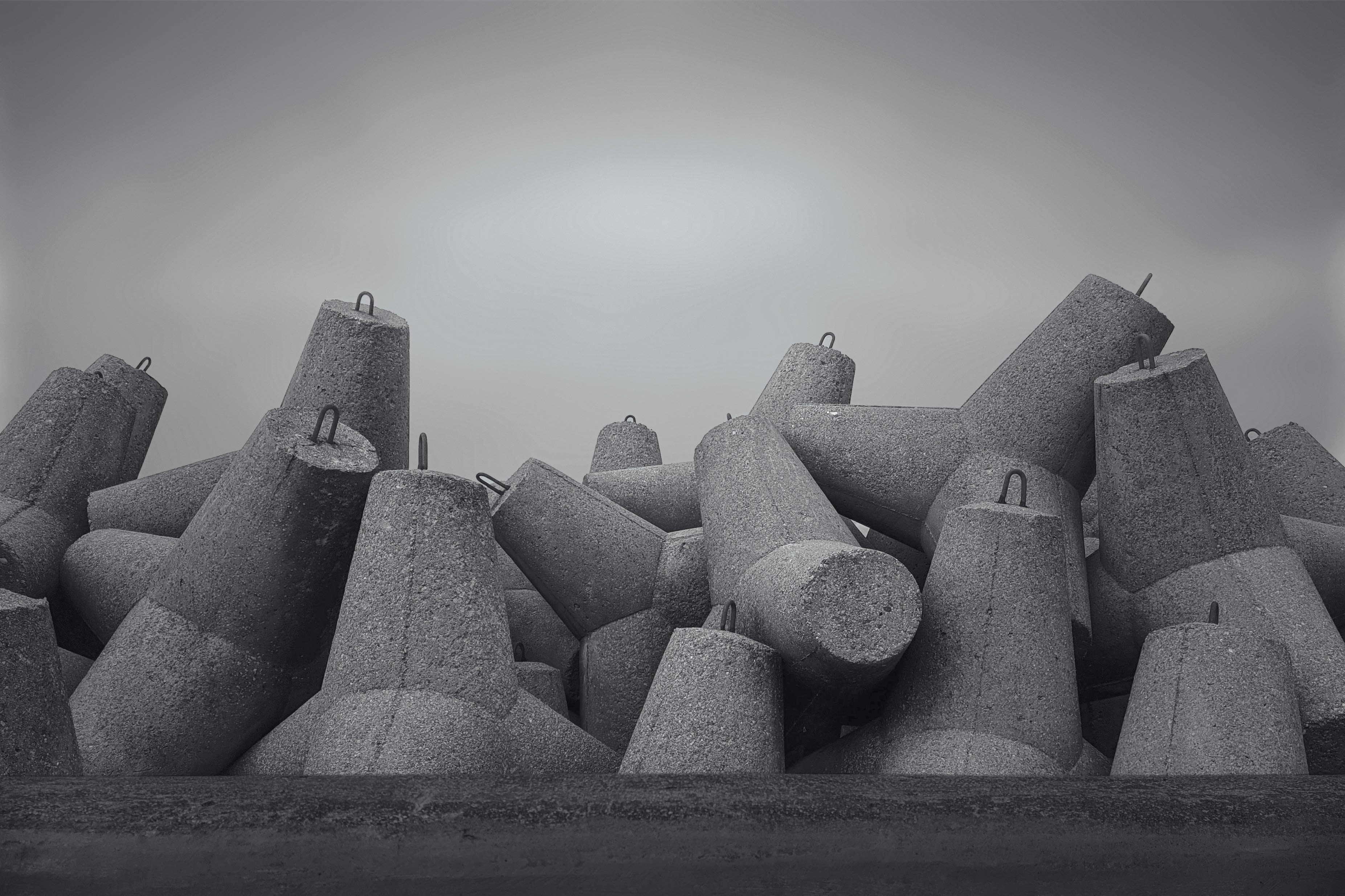 gray concrete blocks under gray sky