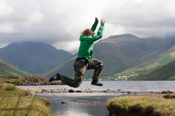 person jumping cliff